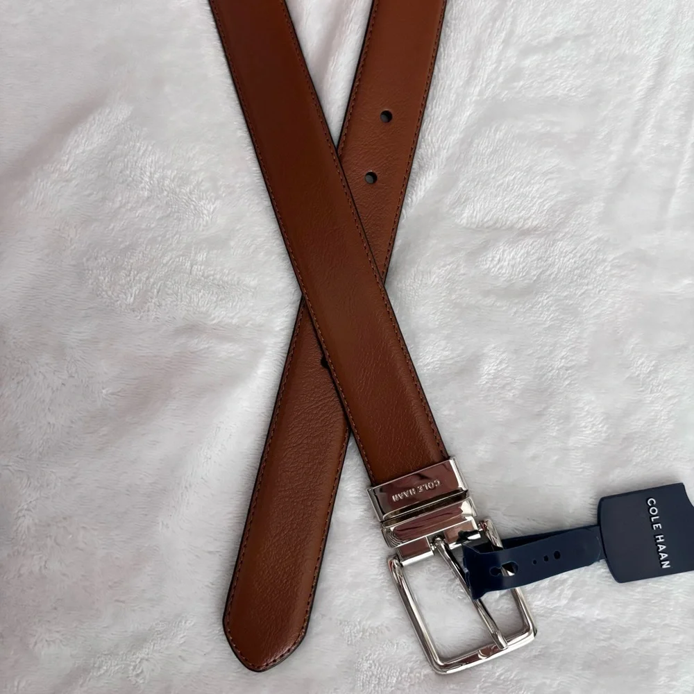 COLE HAAN Men's Classic Reversible Feather Edge Leather Belt--NWT--S